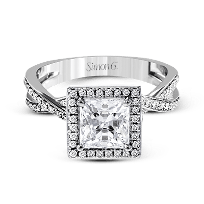 Princess-Cut Halo Criss-Cross Engagement Ring In 18k With Diamonds