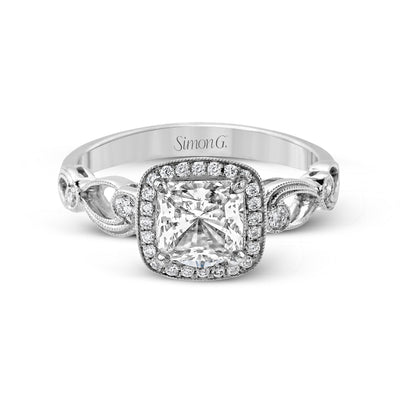 Princess-Cut Halo Engagement Ring In 18k Gold With Diamonds