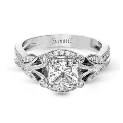 Princess-Cut Halo Engagement Ring In 18k Gold With Diamonds