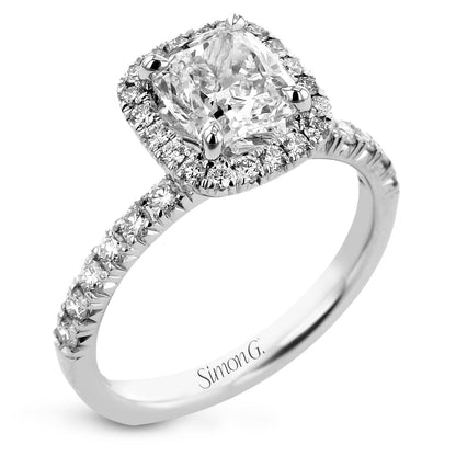 Princess-cut Halo Engagement Ring & Matching Wedding Band in 18k Gold with Diamonds