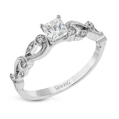 Princess-cut Trellis Engagement Ring & Matching Wedding Band in 18k Gold with Diamonds