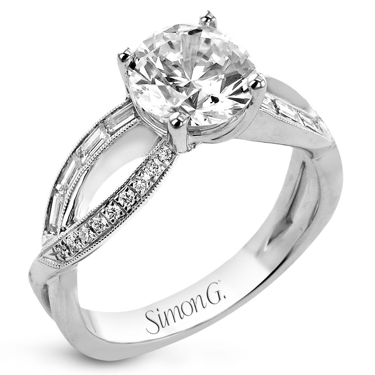 Round-Cut Criss-Cross Engagement Ring In 18k Gold With Diamonds – Gold ...