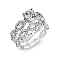 Round - cut Criss - cross Engagement Ring & Matching Wedding Band in 18K Gold with Diamonds - Simon G. Jewelry