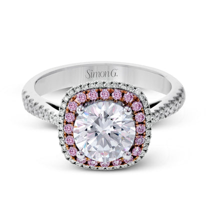 Round-cut Double Halo Engagement Ring in 18k Gold with Diamonds