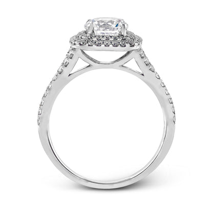 Round-cut Double-Halo Engagement Ring & Matching Wedding Band in 18k Gold with Diamonds