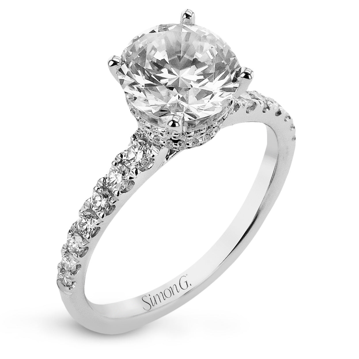 Round-Cut Double Hidden Halo Engagement Ring In 18k Gold With Diamonds ...