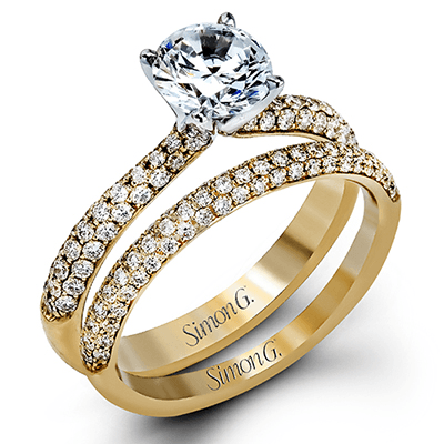 Round - cut Engagement Ring & Matching Wedding Band in 18K Gold with Diamonds - Simon G. Jewelry