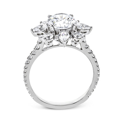 Round-Cut Flower Halo Engagement Ring In 18k Gold With Diamonds