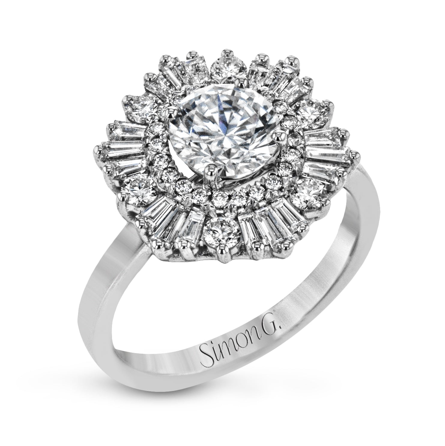 Round-cut Flower Halo Engagement Ring in 18k Gold with Diamonds – Gold ...