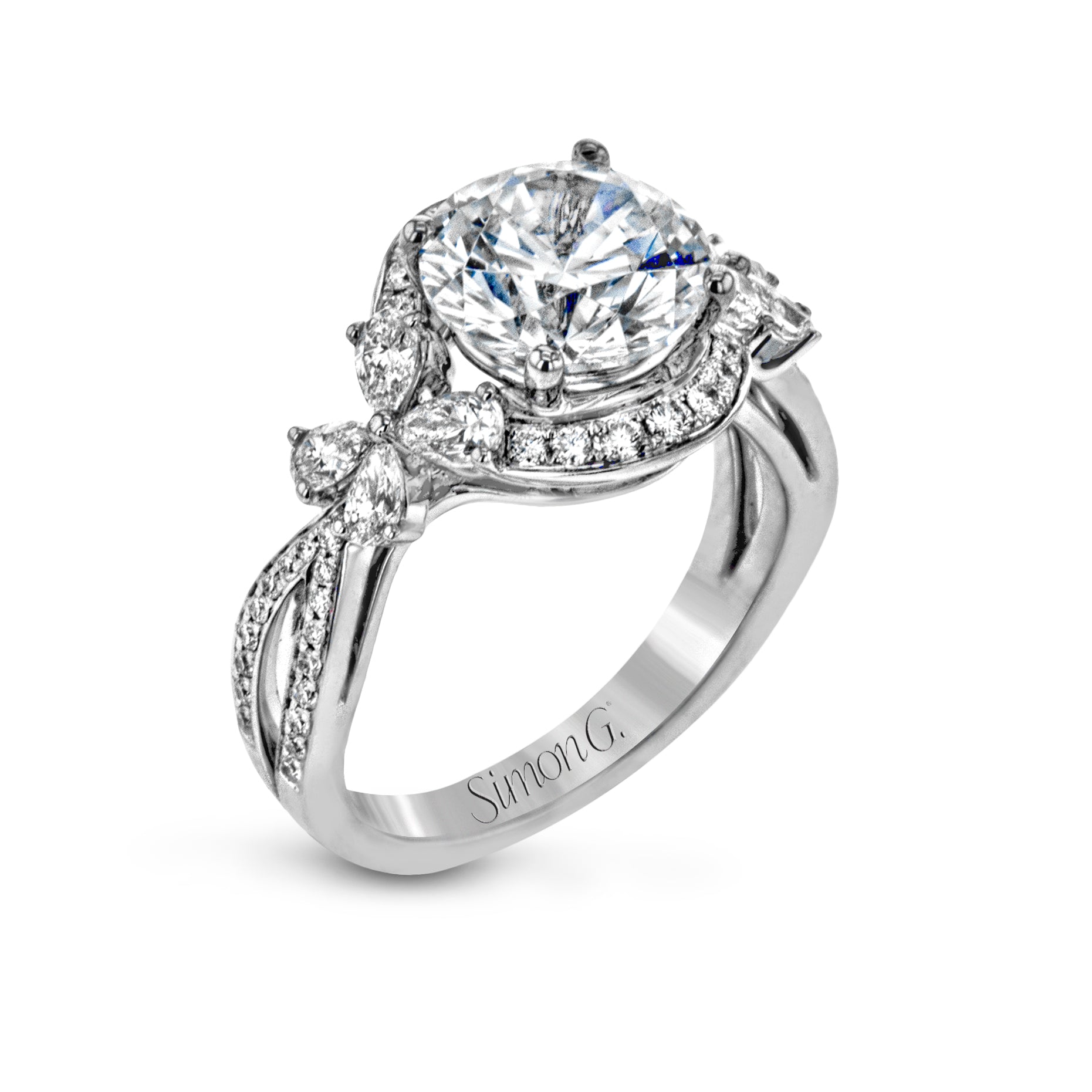 Round-cut Halo Engagement Ring in 18k Gold with Diamonds – Gold and ...