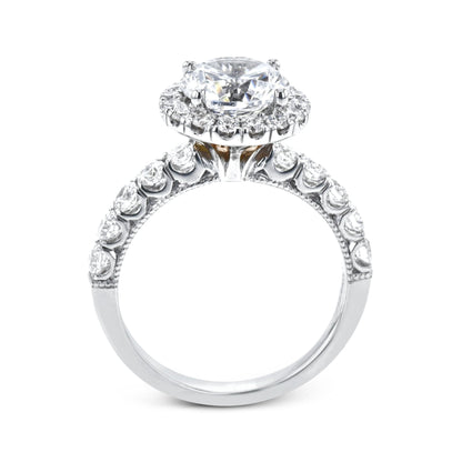 Round-Cut Halo Engagement Ring In 18k Gold With Diamonds
