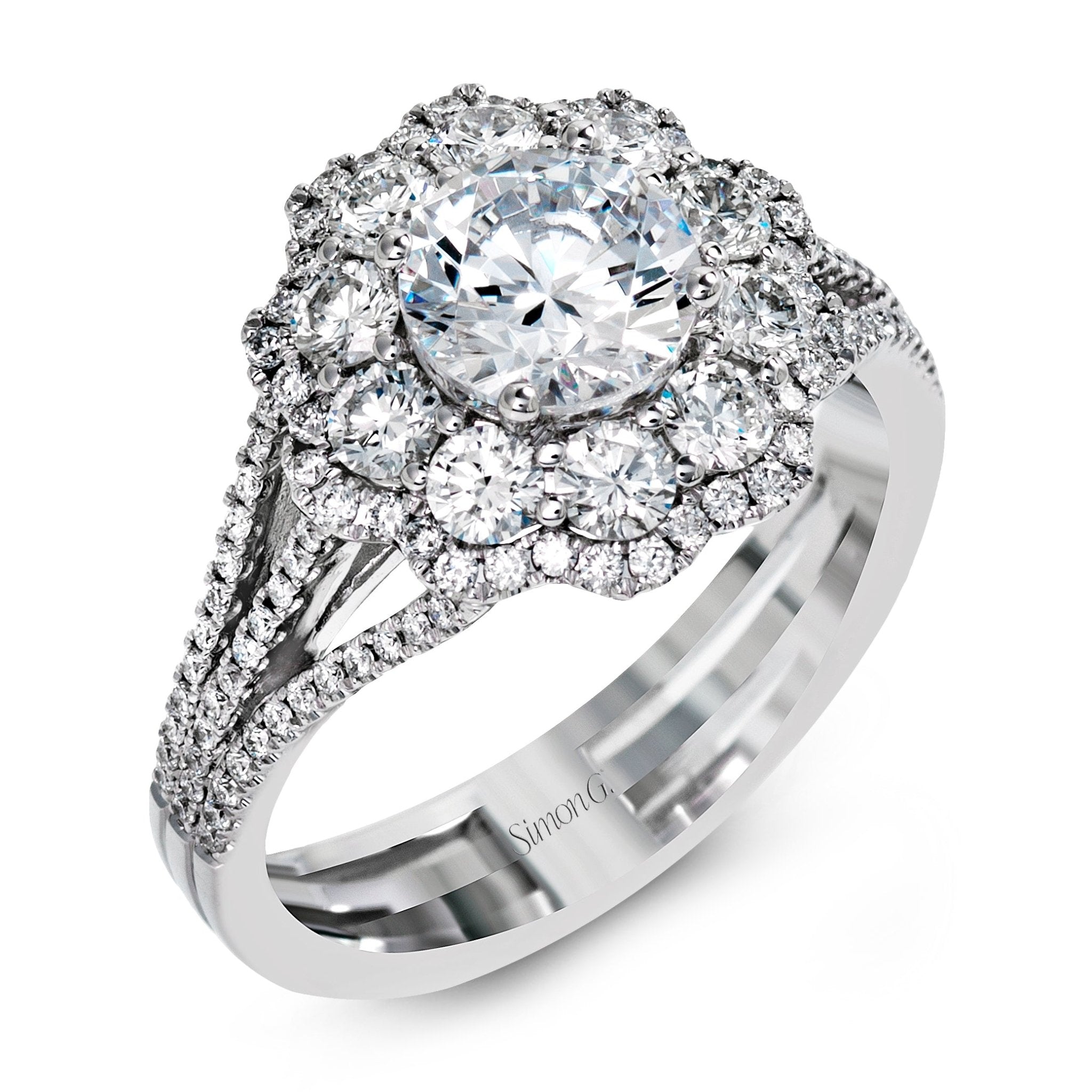 Round-Cut Halo Engagement Ring In 18k Gold With Diamonds – Gold and ...