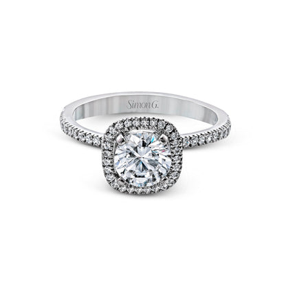 Round-cut Halo Engagement Ring & Matching Wedding Band in 18k Gold with Diamonds