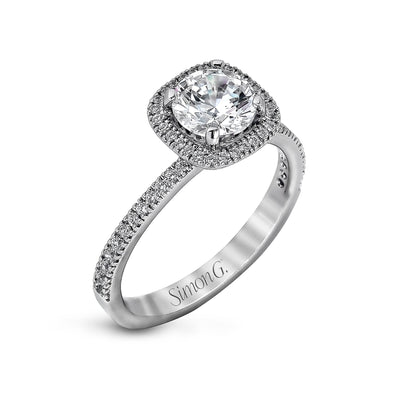 Round - cut Halo Engagement Ring & Matching Wedding Band in 18k Gold with Diamonds - Simon G. Jewelry