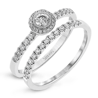 Round - cut Halo Ring & Matching Band in 18k Gold with Diamonds - Simon G. Jewelry