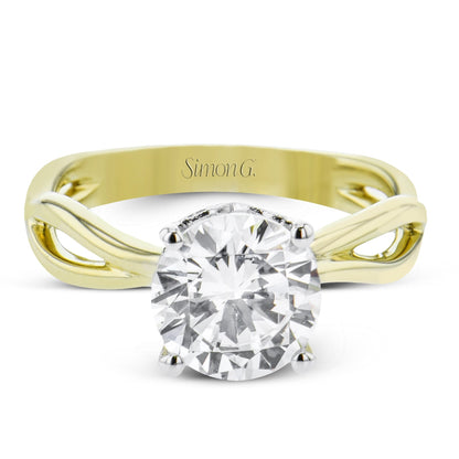 Round-cut Hidden Halo Engagement Ring in 18k Gold with Diamonds