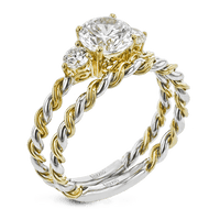 Round - cut Three - stone Engagement Ring & Matching Wedding Band in 18k Gold with Diamonds - Simon G. Jewelry