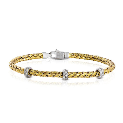 Woven Bangle in 18k Gold with Diamonds
