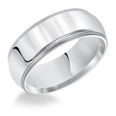 18K White Gold 8.0mm Domed Polished Wedding Band for Him 01-MIR080