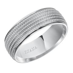 14K White Gold Comfort Fit Textured Wedding Band for Him 11-N7695