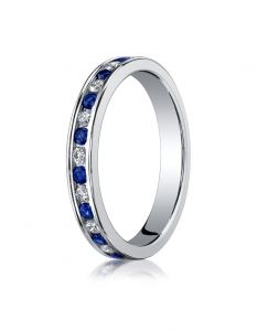 Platinum Ladies 3mm Channel Set Diamond & Blue Sapphire Eternity Ring  PT513561P