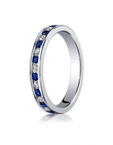 18K White Gold Ladies 3mm Channel Set Diamond & Blue Sapphire Eternity Ring  51356118KW