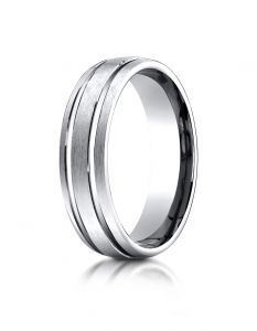 18K White Gold 6mm Comfort-Fit Satin-Finished with Parallel Grooves Carved Design Band