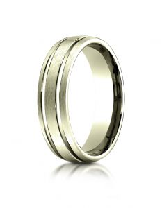 18K Yellow Gold Ladies 6mm Comfort-Fit Satin-Finished with Parallel Grooves Carved Design Band