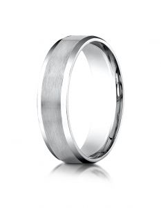 18k White Gold 6mm Comfort-Fit Satin-Finished with High Polished Beveled Edge Carved Design Band for Men