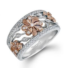 DR312 18K White and Rose Diamond Flower Ladies Ring from Simon G