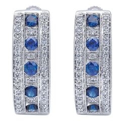 EG10238W44SA Gabriel and Co Hoop Earrings Blue Sapphires and Diamonds on 14KT White Gold