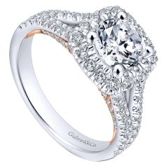 14k White - Pink Gold Diamond Halo Engagement Ring ER12611R4T44JJ