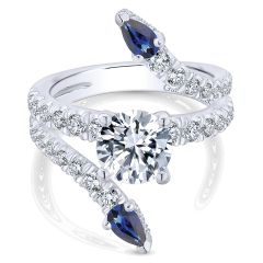 ER13673R6W84SA 18k White Gold Diamond And Sapphire Split Shank Ring