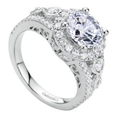 ER9248W44JJ 14k White Gold Victorian Halo Engagement Ring from Gabriel & Co