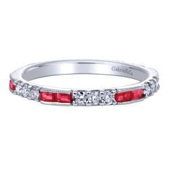LR4572W44RA Gabriel And Company 14K White Gold Diamonds & Ruby Stackable Ring