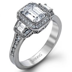 MR2386 18K White Gold and Diamond Emerald Cut Engagement Ring from Simon G