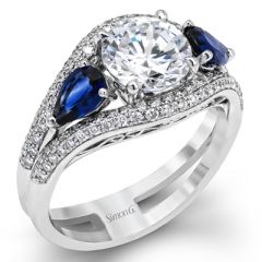 MR2493 Platinum Engagement Ring with Diamonds and Blue Sapphires