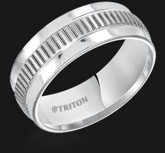 White Tungsten Step Edge Comfort Fit band with Center Texture 11-5238HC