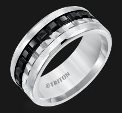 Multi Textured Two Tone Tungsten Comfort Fit Ring 11-5405MC