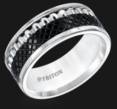 Multi Textured Two Tone Tungsten Comfort Fit Ring 11-5409MC
