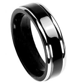 Black Tech Titanium Wedding Band - Polished Rails