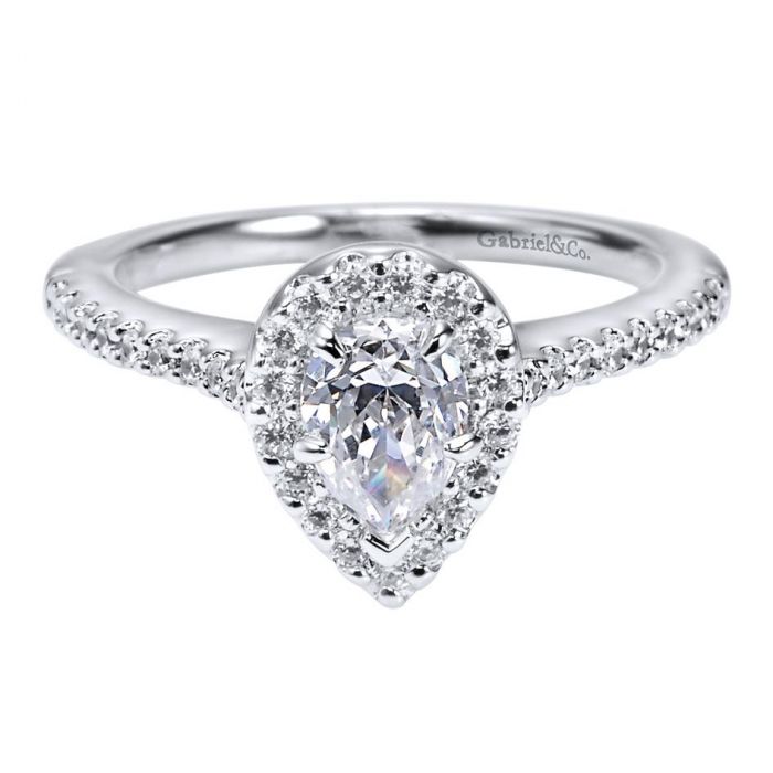 ER5828W44JJ 14K White Gold Teardrop Halo Diamond Engagement Ring from Gabriel and Co