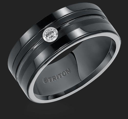 22-5250BC 8mm Flat Black Tungsten Comfort Fit Diamond Band with Center  Groove.from Triton